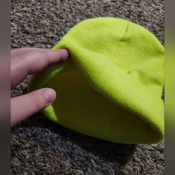Dickies Bright Lime Yellow Chartreuse Ribbed Knit Cuff Beanie Hat - Picture 8 of 8